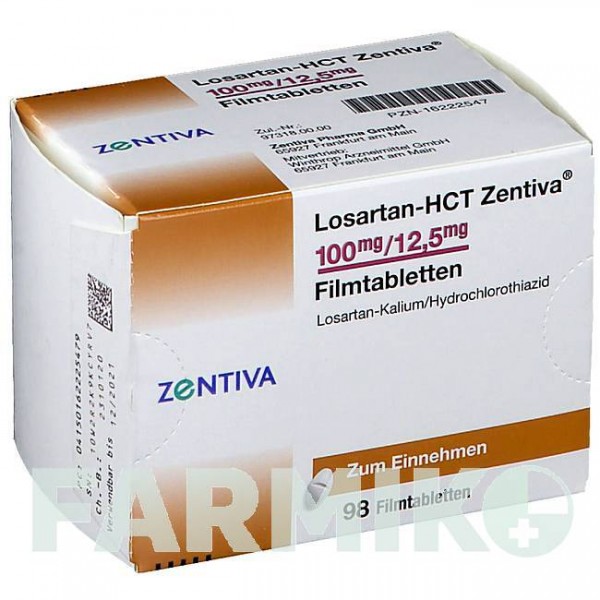 ЛОЗАРТАН (LOSARTAN) 100 мг/12,5 мг таблетки 28 шт - Лозартан, Гидрохлоротиазид ZENTIVA