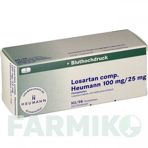 ЛОЗАРТАН (LOSARTAN) 100 мг/25 мг таблетки 28 шт - Лозартан, Гідрохлоротіазид HEUMANN PHARMA
