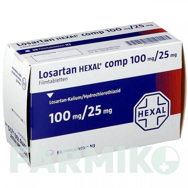 ЛОЗАРТАН (LOSARTAN) 100 мг/25 мг таблетки 98 шт - Лозартан, Гидрохлоротиазид HEXAL