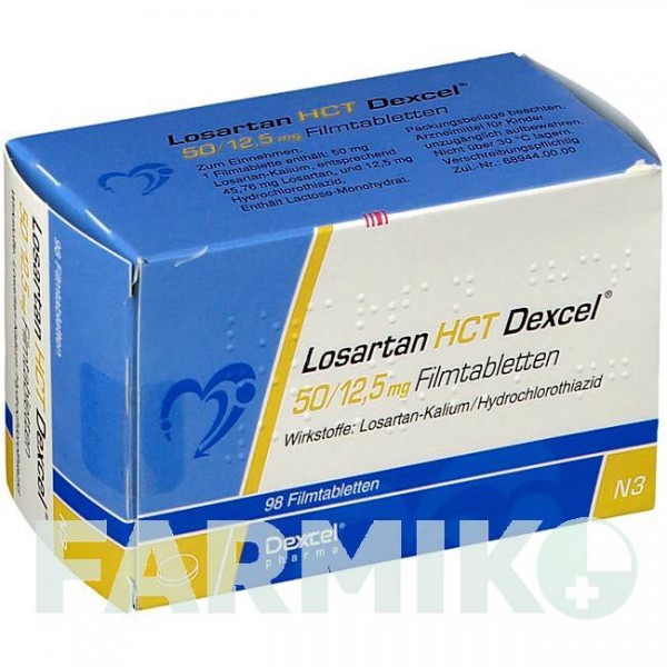ЛОЗАРТАН (LOSARTAN) 50/12,5 мг таблетки 28 шт - Лозартан, Гідрохлоротіазид DEXCEL PHARMA