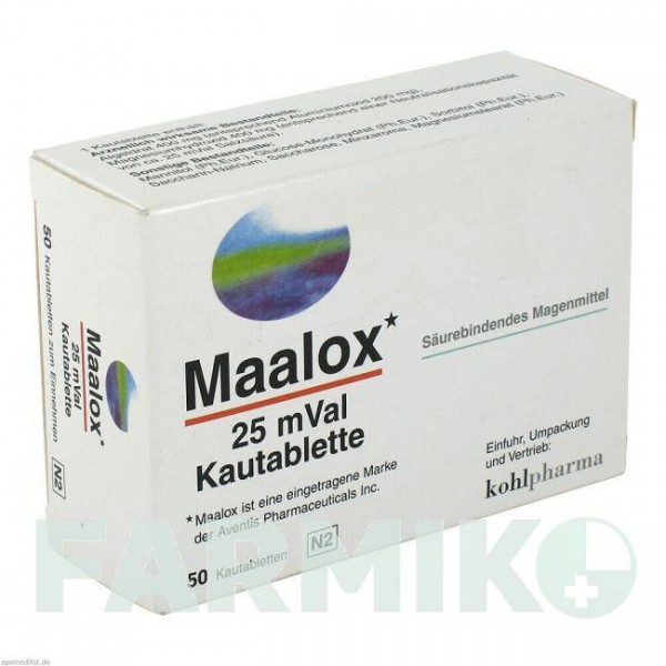 МААЛОКС (MAALOX) 25 таблетки 50 шт - Оксид алюминия, Магния гидроксид KOHLPHARMA