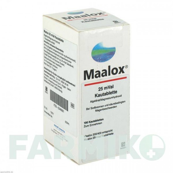МААЛОКС (MAALOX) 25 таблетки 100 шт - Оксид алюминия, Магния гидроксид KOHLPHARMA