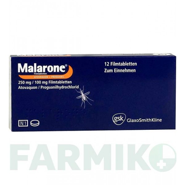 МАЛАРОН (MALARONE) таблетки 12 шт - Прогуанил, Атоваквон GLAXOSMITHKLINE