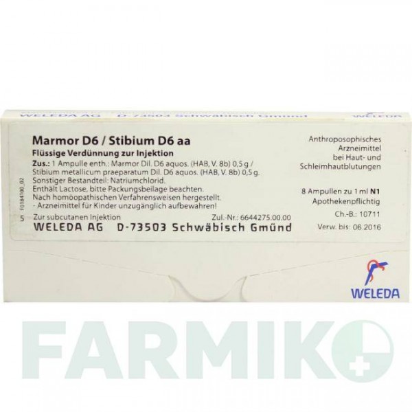 МАРМОР (MARMOR) D 6 ампули 8x1 мл - Гомеопатія WELEDA