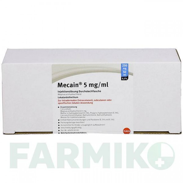 МЕКАЇН (MECAIN) 0,5% 5 мг/мл 250 мг/50 мл розчин 10x50 мл - Мепівакаїн PUREN PHARMA