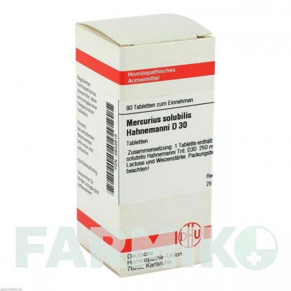МЕРКУРИУС СОЛЮБИЛИС (MERCURIUS SOLUBILIS) D 30 таблетки 80 шт - Гомеопатия DHU