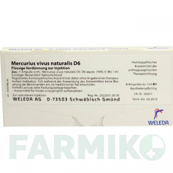 МЕРКУРИУС ВИВУС (MERCURIUS VIVUS) D 6 ампулы 8x1 мл - Гомеопатия WELEDA