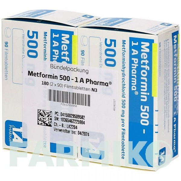 МЕТФОРМИН (METFORMIN) 500 таблетки 180 шт - Метформин 1 A PHARMA