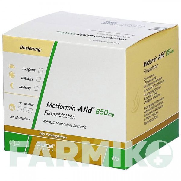 МЕТФОРМІН (METFORMIN) 850 мг таблетки 180 шт - Метформін DEXCEL PHARMA