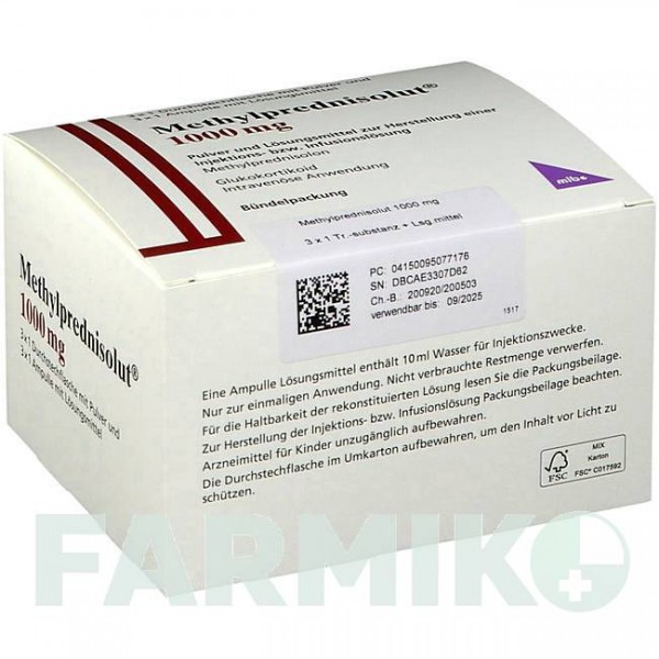 МЕТИЛПРЕДНІЗОЛЮТ (METHYLPREDNISOLUT) 1000 мг порошок 3 шт - Метилпреднізолон MIBE