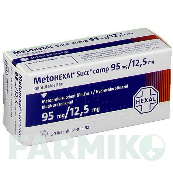 МЕТОГЕКСАЛ (METOHEXAL) 95 мг/12,5 мг таблетки 50 шт - Метопролол, Гідрохлоротіазид HEXAL