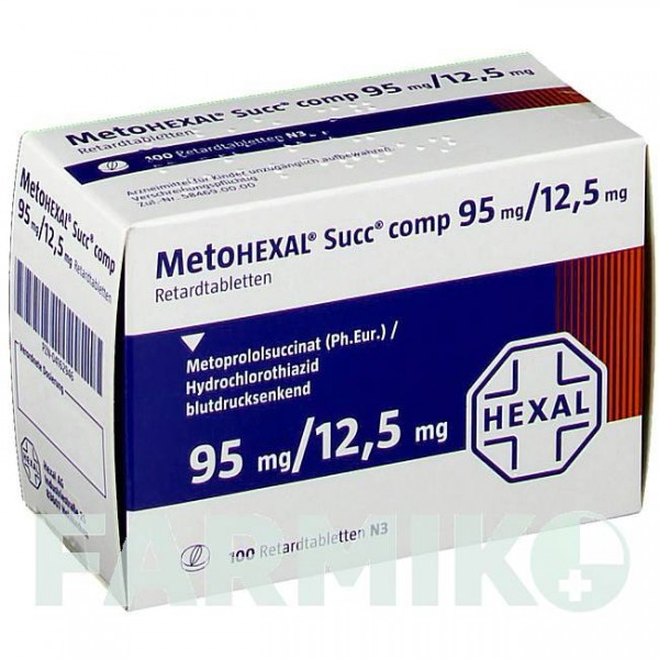 МЕТОГЕКСАЛ (METOHEXAL) 95 мг/12,5 мг таблетки 100 шт - Метопролол, Гідрохлоротіазид HEXAL