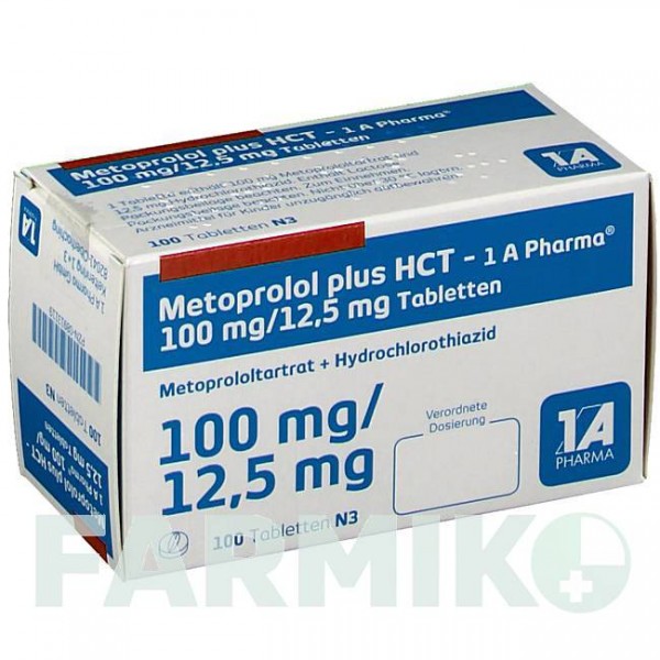 МЕТОПРОЛОЛ (METOPROLOL) 100 мг/12,5 мг таблетки 30 шт - Метопролол, Гідрохлоротіазид 1 A PHARMA