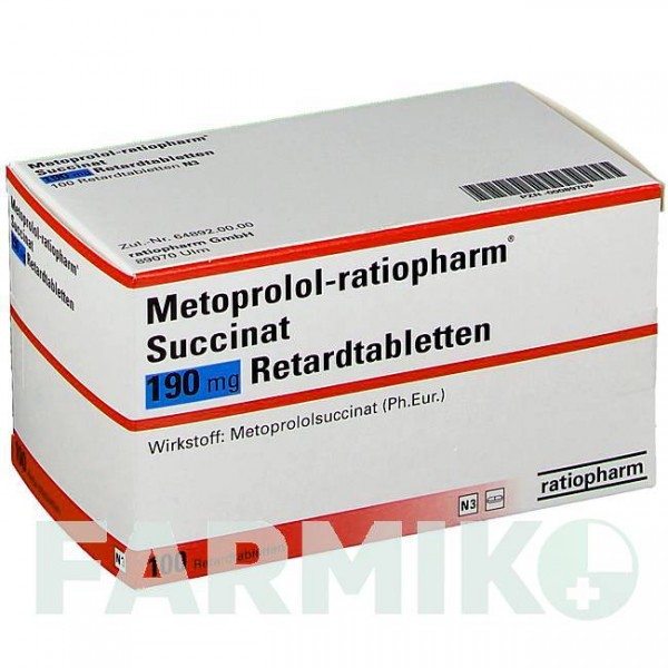 МЕТОПРОЛОЛ (METOPROLOL) 190 мг таблетки 100 шт - Метопролол RATIOPHARM
