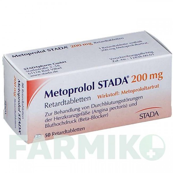 МЕТОПРОЛОЛ (METOPROLOL) 200 мг таблетки 50 шт - Метопролол STADAPHARM