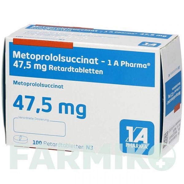 МЕТОПРОЛОЛСУКЦИНАТ (METOPROLOLSUCCINAT) 47,5 таблетки 100 шт - Метопролол 1 A PHARMA