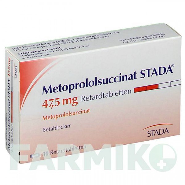 МЕТОПРОЛОЛСУКЦИНАТ (METOPROLOLSUCCINAT) 47,5 мг таблетки 30 шт - Метопролол STADAPHARM