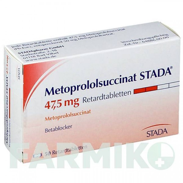 МЕТОПРОЛОЛСУКЦИНАТ (METOPROLOLSUCCINAT) 47,5 мг таблетки 50 шт - Метопролол STADAPHARM