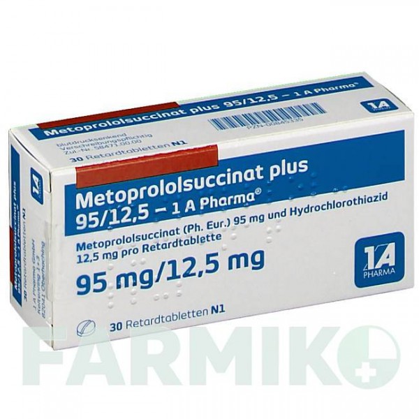 МЕТОПРОЛОЛСУКЦИНАТ (METOPROLOLSUCCINAT) 95/12,5 таблетки 30 шт - Метопролол, Гідрохлоротіазид 1 A PHARMA