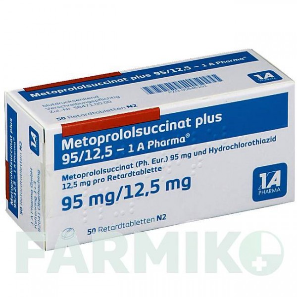 МЕТОПРОЛОЛСУКЦИНАТ (METOPROLOLSUCCINAT) 95/12,5 таблетки 50 шт - Метопролол, Гідрохлоротіазид 1 A PHARMA