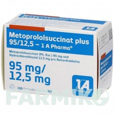 МЕТОПРОЛОЛСУКЦИНАТ (METOPROLOLSUCCINAT) 95/12,5 таблетки 100 шт - Метопролол, Гідрохлоротіазид 1 A PHARMA