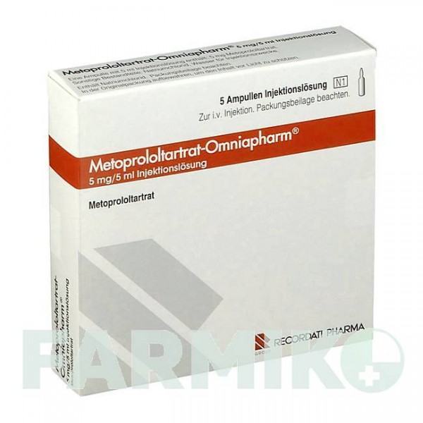 МЕТОПРОЛОЛТАРТРАТ (METOPROLOLTARTRAT) 5 мг/5 мл раствор 5x5 мл - Метопролол RECORDATI