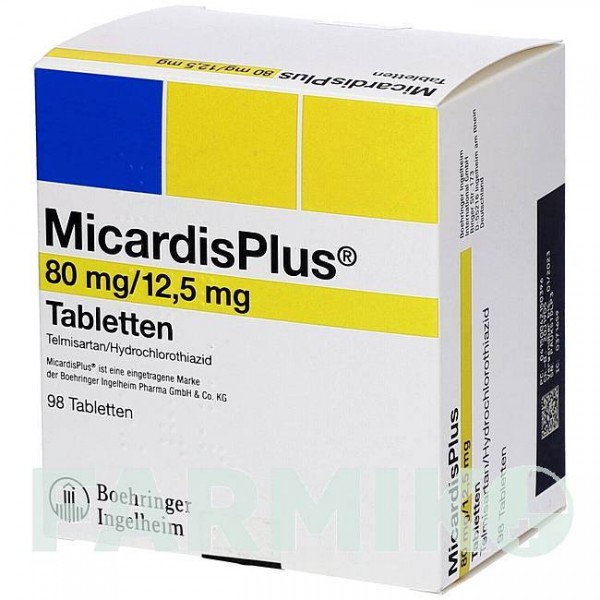 МИКАРДИСПЛЮС (MICARDISPLUS) 80 мг/12,5 мг таблетки 98 шт - Телмисартан, Гидрохлоротиазид EMRA-MED