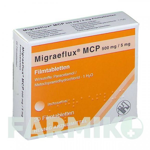 МИГРЕФЛЮКС МЦП (MIGRAEFLUX MCP) таблетки 20 шт - Метоклопрамид, Парацетамол HENNIG