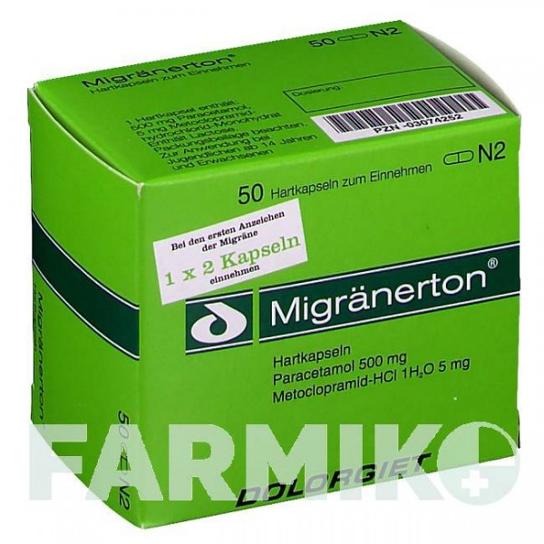 МИГРЕНЕРТОН (MIGRAENERTON) капсулы 50 шт - Метоклопрамид, Парацетамол ESTEVE PHARMACEUTICALS