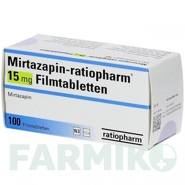 МІРТАЗАПІН (MIRTAZAPIN) 15 мг таблетки 100 шт - Міртазапін RATIOPHARM
