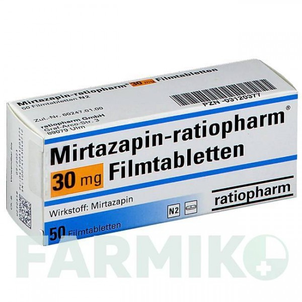 МІРТАЗАПІН (MIRTAZAPIN) 30 мг таблетки 50 шт - Міртазапін RATIOPHARM
