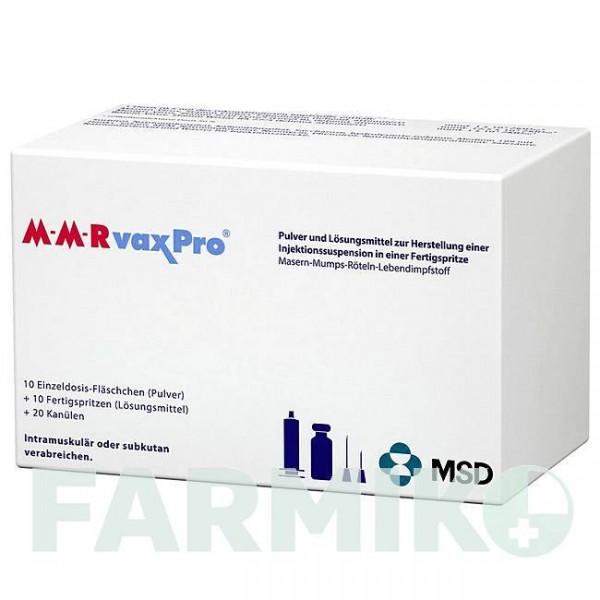ММР ВАКСПРО (MMR VAXPRO) шприци 10x0,5 мл - Кір - паротит - краснуха жива вакцина MSD