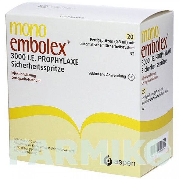 МОНО ЭМБОЛЕКС (MONO EMBOLEX) 3000 МЕ доз раствор 20 шт - Сертопарин VIATRIS