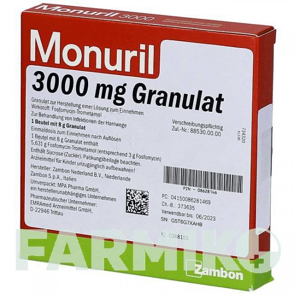 МОНУРИЛ (MONURIL) 3000 мг гранулы 1x8 г - Фосфомицин EMRA-MED