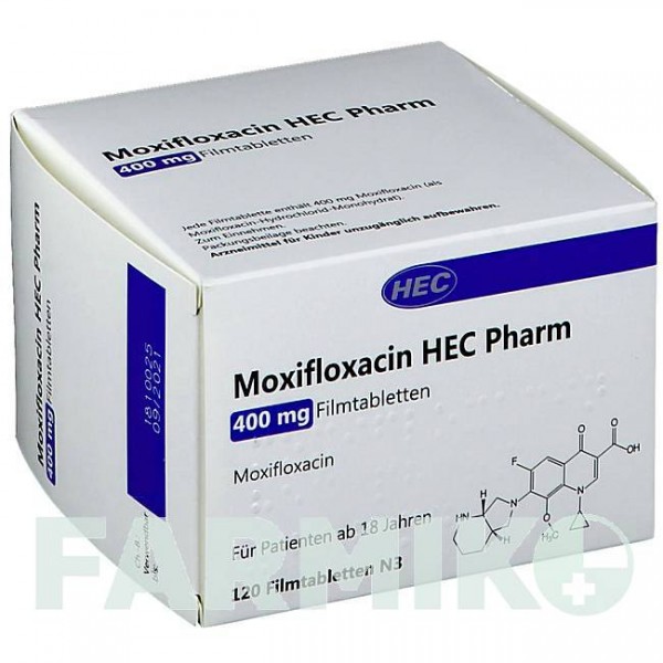 МОКСИФЛОКСАЦИН (MOXIFLOXACIN) 400 мг таблетки 120 шт - Моксифлоксацин HEC PHARM