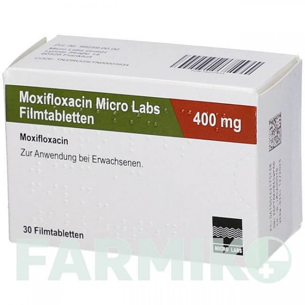 МОКСИФЛОКСАЦИН (MOXIFLOXACIN) 400 мг таблетки 30 шт - Моксифлоксацин MICRO LABS