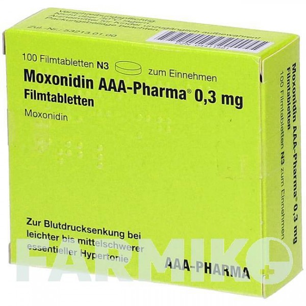 МОКСОНИДИН (MOXONIDIN) 0,3 мг таблетки 100 шт - Моксонидин AAA - PHARMA
