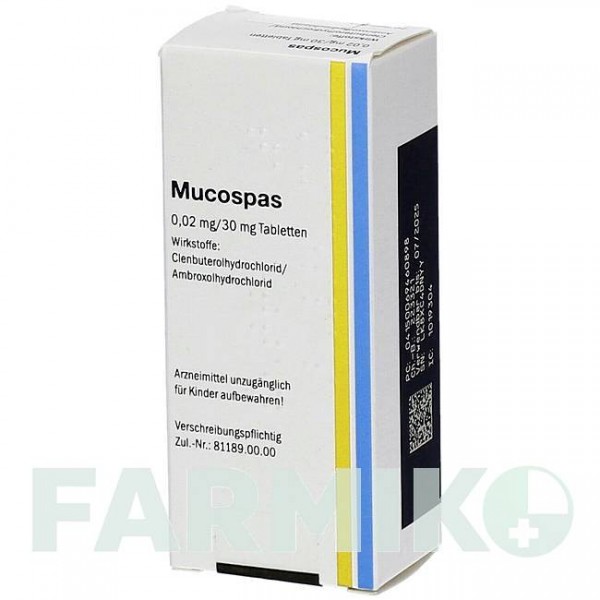 МУКОСПАС (MUCOSPAS) таблетки 20 шт - Кленбутерол, Амброксол EMRA-MED