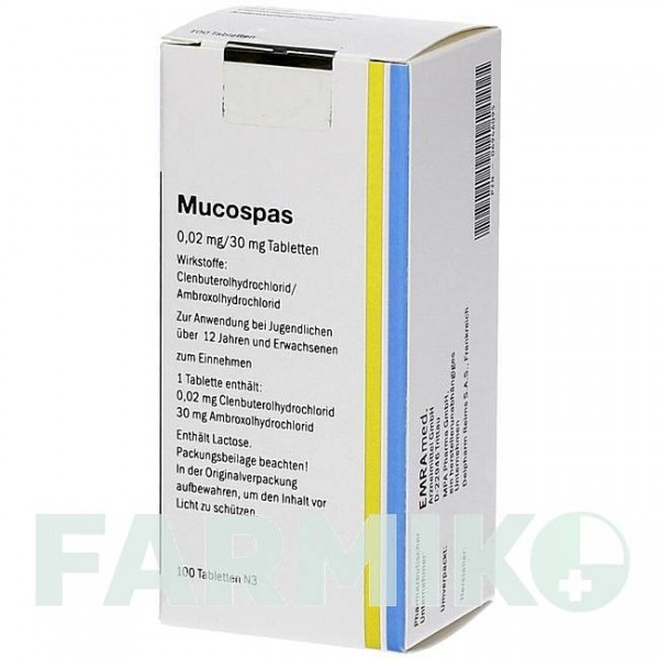 МУКОСПАС (MUCOSPAS) таблетки 100 шт - Кленбутерол, Амброксол EMRA-MED