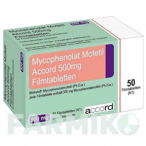 МИКОФЕНОЛАТ МОФЕТИЛ (MYCOPHENOLAT MOFETIL) 500 мг таблетки 50 шт - Микофеноловая кислота ACCORD HEALTHCARE