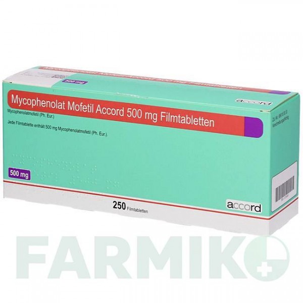 МИКОФЕНОЛАТ МОФЕТИЛ (MYCOPHENOLAT MOFETIL) 500 мг таблетки 250 шт - Микофеноловая кислота ACCORD HEALTHCARE