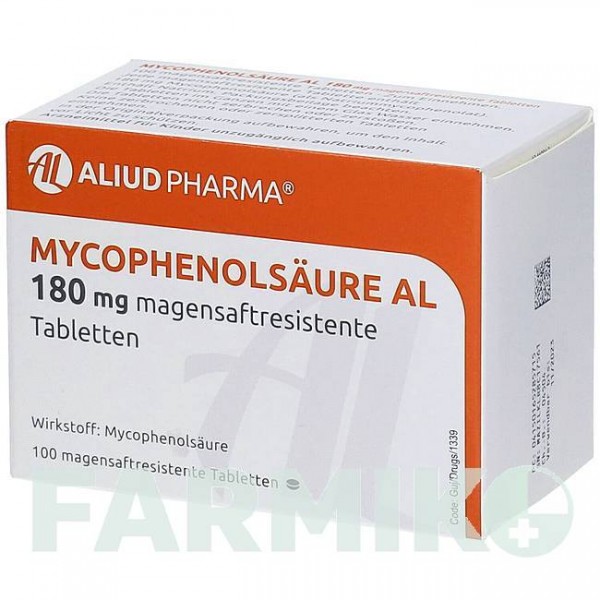 МІКОФЕНОЛСАУР (MYCOPHENOLSAURE) 180 мг таблетки 100 шт - Мікофенолова кислота ALIUD PHARMA