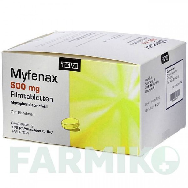 МИФЕНАКС (MYFENAX) 500 мг таблетки 150 шт - Микофеноловая кислота TEVA