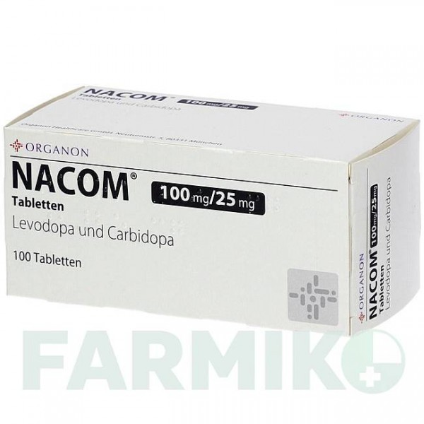 НАКОМ (NACOM) 100 мг/25 мг таблетки 100 шт - Леводопа, Карбидопа ORGANON