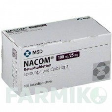 НАКОМ (NACOM) 100 мг/25 мг таблетки 100 шт - Леводопа, Карбидопа ORGANON