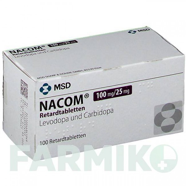 НАКОМ (NACOM) 100 мг/25 мг таблетки 100 шт - Леводопа, Карбидопа ORGANON