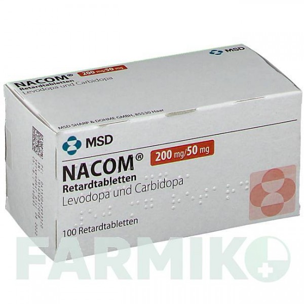 НАКОМ (NACOM) 200 мг/50 мг таблетки 100 шт - Леводопа, Карбидопа ORGANON