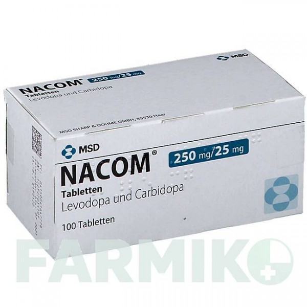 НАКОМ (NACOM) 250 мг/25 мг таблетки 100 шт - Леводопа, Карбідопа ORGANON