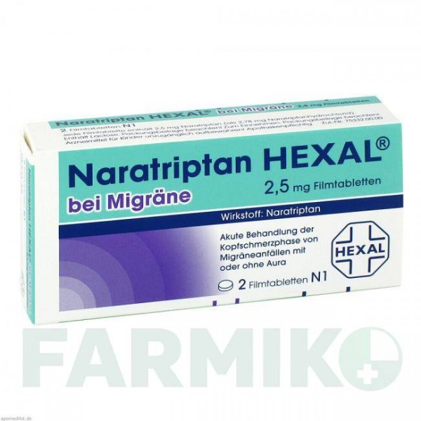 НАРАТРИПТАН (NARATRIPTAN) 2,5 мг таблетки 2 шт - Наратриптан HEXAL