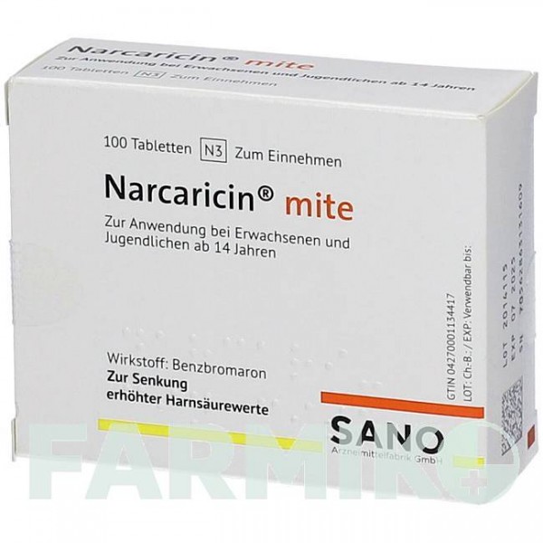 НАРКАРИЦИН (NARCARICIN) таблетки 100 шт - Бензбромарон SANO FABRIK
